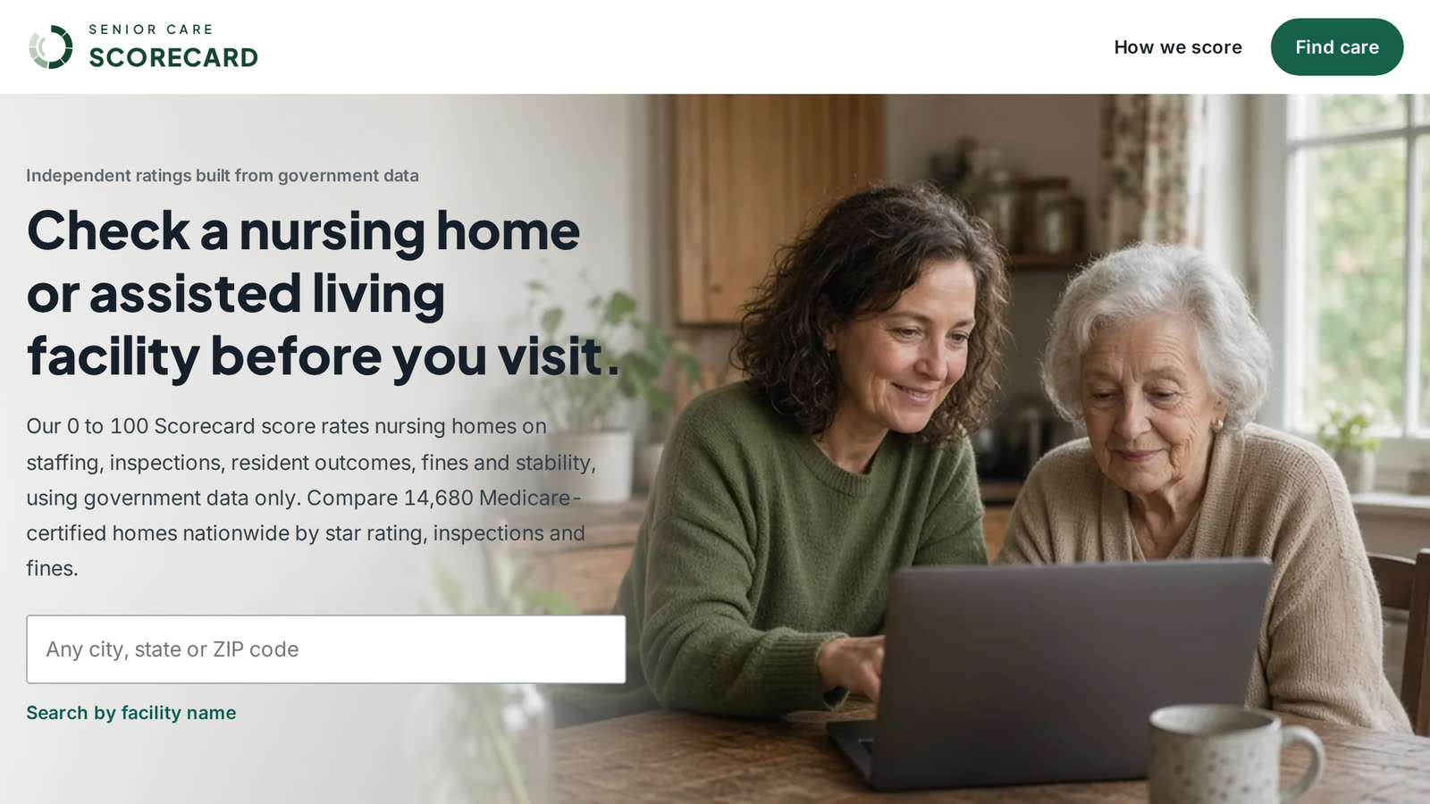 Senior Care Scorecard homepage