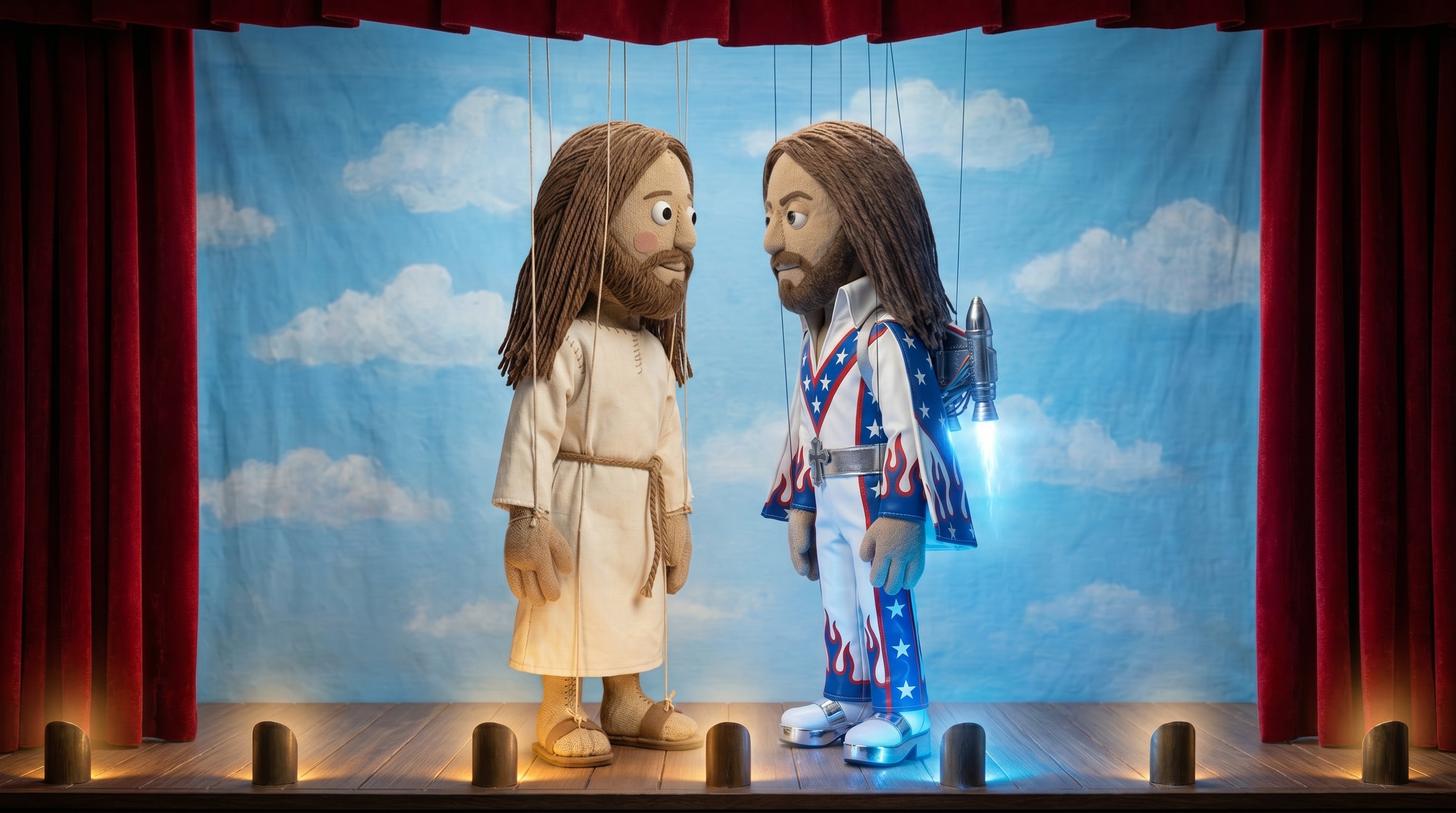 Puppet Show poster: two marionettes face off on a puppet theater stage