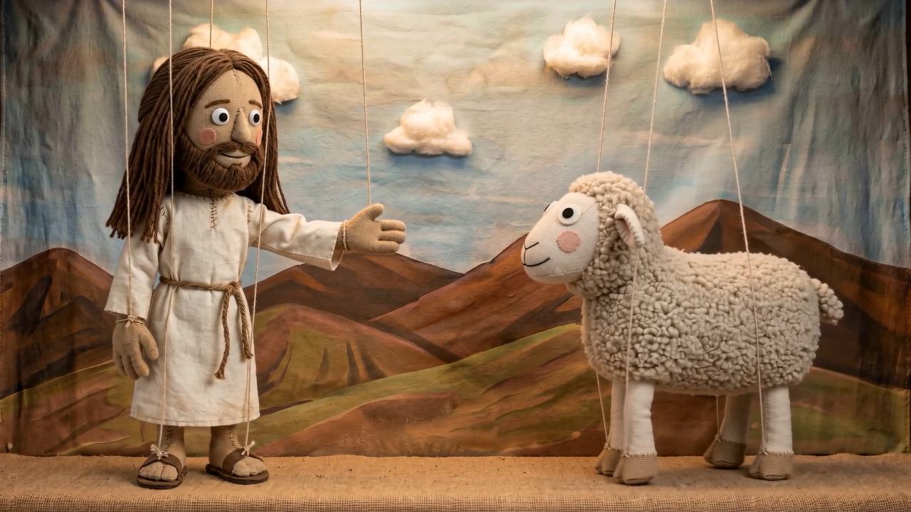 Still: the Jesus puppet and the sheep
